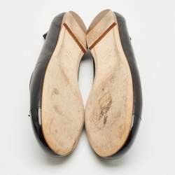 Pre Owned Chanel Black Leather CC Cap Toe Ballet Flats Size 41