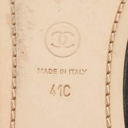 Pre Owned Chanel Black Leather CC Cap Toe Ballet Flats Size 41