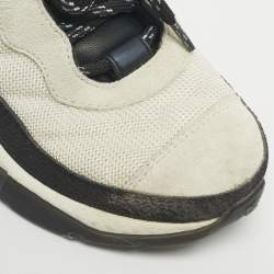 Pre Owned Chanel Grey/White Suede and Canvas CC Low Top Sneakers Size 36