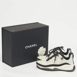 Pre Owned Chanel Grey/White Suede and Canvas CC Low Top Sneakers Size 36