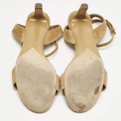 Pre Owned Chanel Brown Suede CC Ankle Strap Sandals Size 38