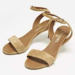 Pre Owned Chanel Brown Suede CC Ankle Strap Sandals Size 38