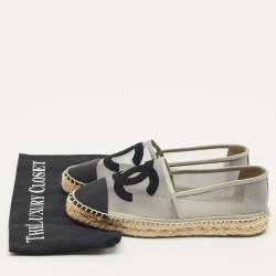 مملوكة مسبقًا حذاء إسبادريل فلات شانيل تويد وقماش أسود بمقدمة مقوسة بشعار CC مقاس 36