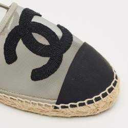 مملوكة مسبقًا حذاء إسبادريل فلات شانيل تويد وقماش أسود بمقدمة مقوسة بشعار CC مقاس 36