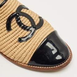 Pre Owned حذاء شانيل سي سي سلاسل منسوج قماش وجلد بيج/أسود قبعة إصبع مريح مقاس 42