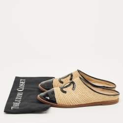 Pre Owned حذاء شانيل سي سي سلاسل منسوج قماش وجلد بيج/أسود قبعة إصبع مريح مقاس 42