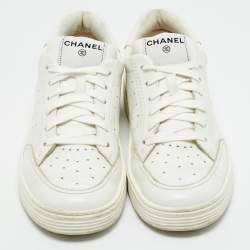 Pre Owned Chanel White Leather CC Low Top Sneakers Size 38