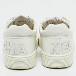Pre Owned Chanel White Leather CC Low Top Sneakers Size 38