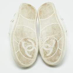 Pre Owned Chanel White Leather CC Low Top Sneakers Size 38