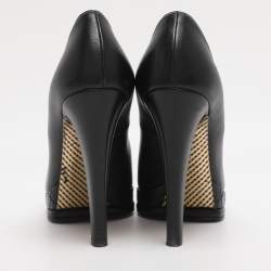 Pre Owned Chanel Black Leather CC Cap Toe Platform Pumps Size 40