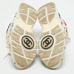 Pre Owned Chanel Multicolor CC Print Satin and Suede Lace Up Sneakers Size 40