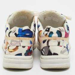 Pre Owned Chanel Multicolor CC Print Satin and Suede Lace Up Sneakers Size 40