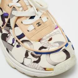 Pre Owned Chanel Multicolor CC Print Satin and Suede Lace Up Sneakers Size 40