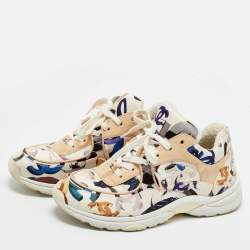 Pre Owned Chanel Multicolor CC Print Satin and Suede Lace Up Sneakers Size 40