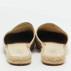 مملوكة مسبقًا Chanel Black/White Leather CC Cap Toe Espadrille Flat Mules Size 38