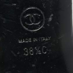 Pre Owned Chanel Black  Leather Camelia Thong Slingback Sandals Size 38.5