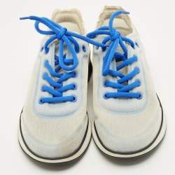 Pre Owned Chanel Blue Mesh CC Low Top Sneakers Size 40.5
