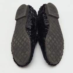 Pre Owned Chanel Black Sequins CC Smoking Slippers Size 37.5