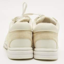 Pre Owned Chanel White Fabric and Suede CC Lace Up Sneakers Size 38.5