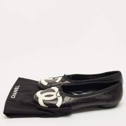 Pre Owned Chanel Black Quilted Leather CC Ligne Cambon Bow Ballet Flats Size 39