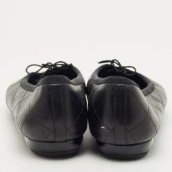 Pre Owned Chanel Black Quilted Leather CC Ligne Cambon Bow Ballet Flats Size 39