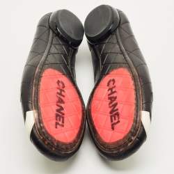Pre Owned Chanel Black Quilted Leather CC Ligne Cambon Bow Ballet Flats Size 39