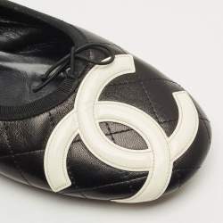 Pre Owned Chanel Black Quilted Leather CC Ligne Cambon Bow Ballet Flats Size 39