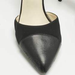 Pre Owned Chanel Black Leather and Canvas Pointed Toe Ankle Strap Pumps Size 40