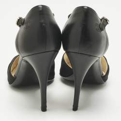 Pre Owned Chanel Black Leather and Canvas Pointed Toe Ankle Strap Pumps Size 40