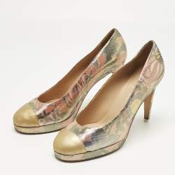 Pre Owned Chanel Multicolor Leather and Lurex Fabric Platform Pumps Size 41