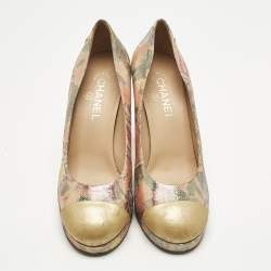 Pre Owned Chanel Multicolor Leather and Lurex Fabric Platform Pumps Size 41