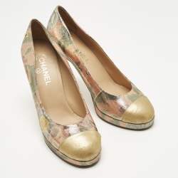 Pre Owned Chanel Multicolor Leather and Lurex Fabric Platform Pumps Size 41