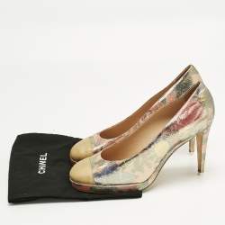 Pre Owned Chanel Multicolor Leather and Lurex Fabric Platform Pumps Size 41