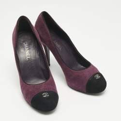 Pre Owned Chanel Purple/Black Suede Platform Cap Toe Pumps Size 41.5