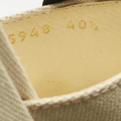 Pre Owned Chanel Cream/Black Canvas and Leather Camelia Wedge Sandals Size 40.5