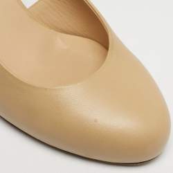Pre Owned Chanel Beige Leather CC Cap Toe Slingback Platform Pumps Size 38