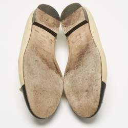 Pre Owned Chanel Beige/Black Leather CC Ballet Flats Size 39.5