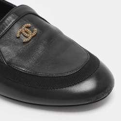 Pre Owned Chanel Black Leather CC Loafers Size 38