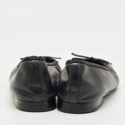 Pre Owned Chanel Black Leather CC Cap Toe Ballet Flats Size 39