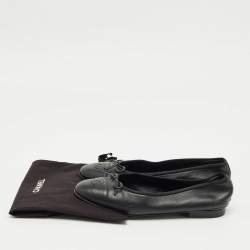 Pre Owned Chanel Black Leather CC Cap Toe Ballet Flats Size 39