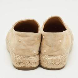 Pre Owned Chanel Beige Suede CC Pearl Logo Espadrille Flats Size 37
