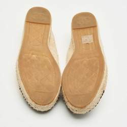 Pre Owned Chanel Beige Suede CC Pearl Logo Espadrille Flats Size 37