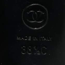 Pre Owned Chanel Cream/Black Leather CC Block Heel Pumps Size 38.5