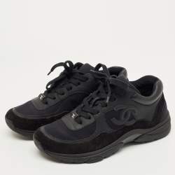 Pre Owned Chanel Black Neoprene and Suede CC Low Top Sneakers Size 37