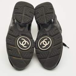 Pre Owned Chanel Black Neoprene and Suede CC Low Top Sneakers Size 37