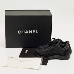 Pre Owned Chanel Black Neoprene and Suede CC Low Top Sneakers Size 37