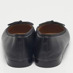 Pre Owned Chanel Black Leather CC Cap Toe Ballet Flats Size 36