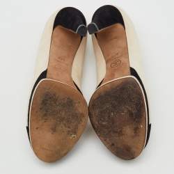 Pre Owned Chanel Beige/Black Suede CC Cap Toe Platform Pumps Size 37.5
