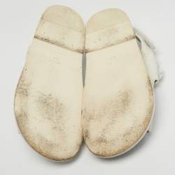 Pre Owned Chanel Grey Leather CC Dad Slingback Sandals Size 38