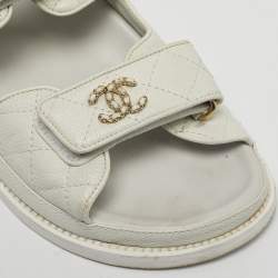 Pre Owned Chanel Grey Leather CC Dad Slingback Sandals Size 38